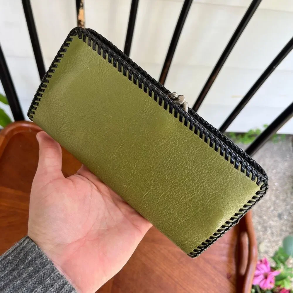 VTG 60s 70s Artisan Hand-Laced Leather Wallet Clutch Folk Art Boho Mod